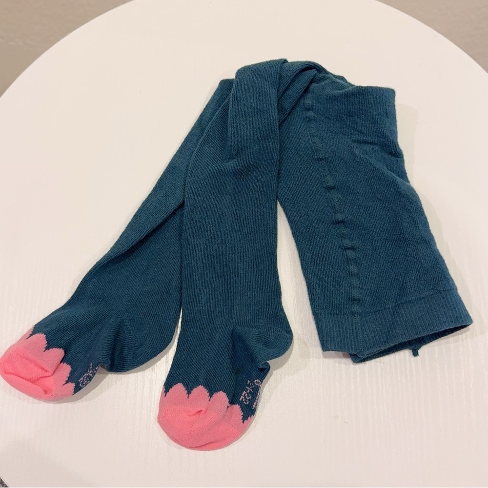 NWOT Jacadi Teal with Pink Cotton Blend Tights Size 21-22 (12M)